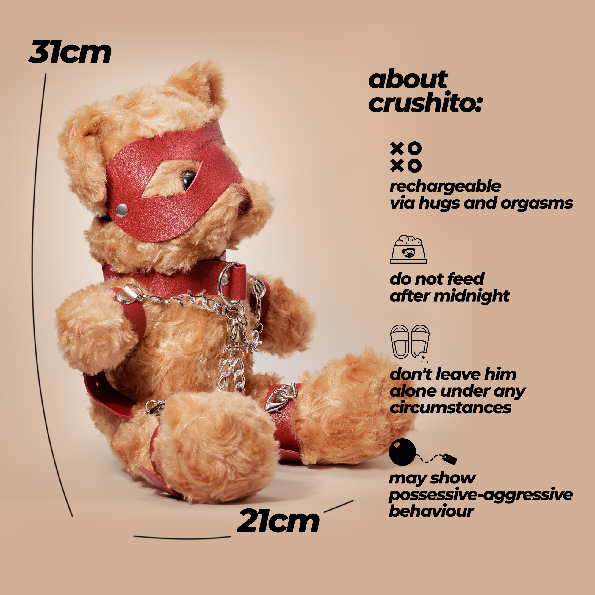 URSO DE PELÚCIA BONDAGE CRUSHITO VERMELHO 31CM CRUSHIOUS - Image 6