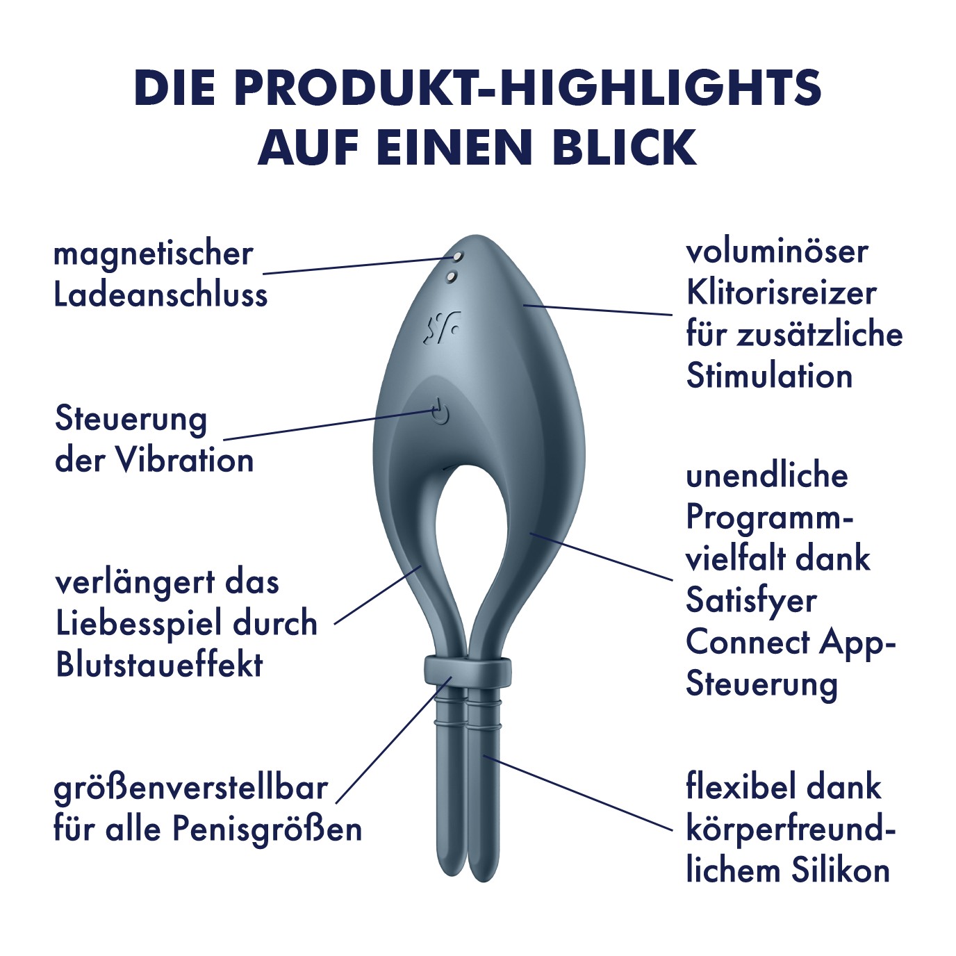 ANEL VIBRATÓRIO BULLSEYE COM APP SATISFYER AZUL ESCURO - Image 8
