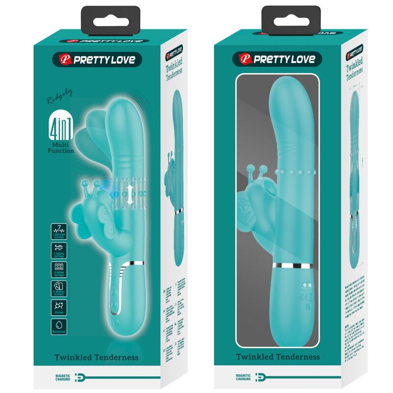 PRETTY LOVE - VIBRADOR COELHO MULTIFUNÇÕES 4 EM 1 BUTTERFLY AQUA VERDE - Image 11