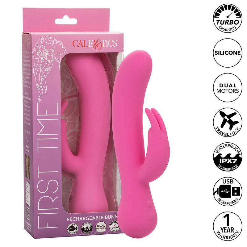 CALEXOTICS - FIRST TIME VIBRADOR COELHO RECARREGÃVEL ROSA