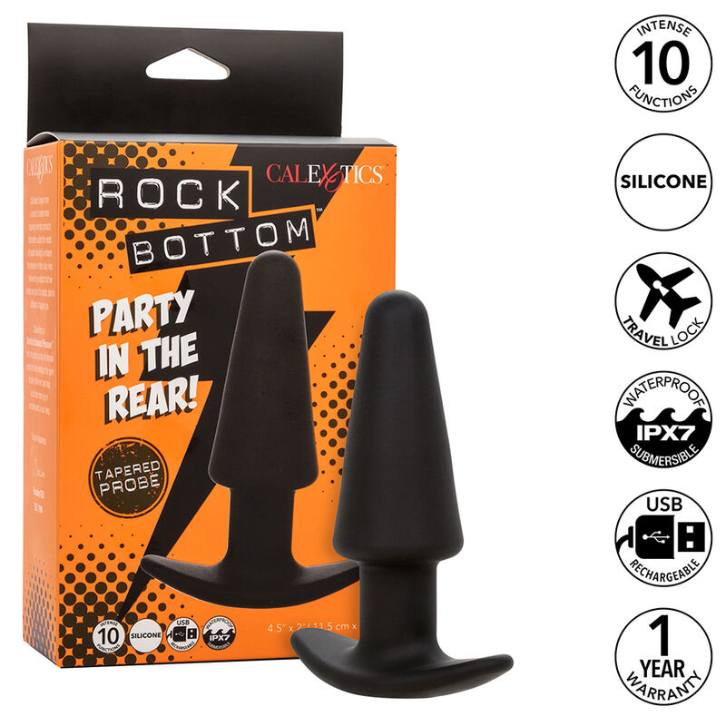 CALEXOTICS - ROCK BOTTOM PLUG ANAL CÃNICO 10 VIBRAÃÃES SILICONE PRETO