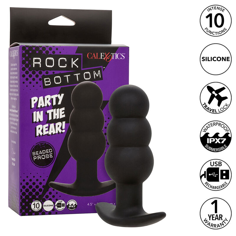 CALEXOTICS - ROCK BOTTOM PLUG ANAL COM ESFERAS 10 VIBRAÃÃES SILICONE PRETO