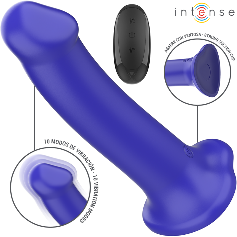 INTENSE - VICTORIA VIBRADOR COM VENTOSA 10 VIBRAÃÃES AZUL ESCURO CONTROLE REMOTO