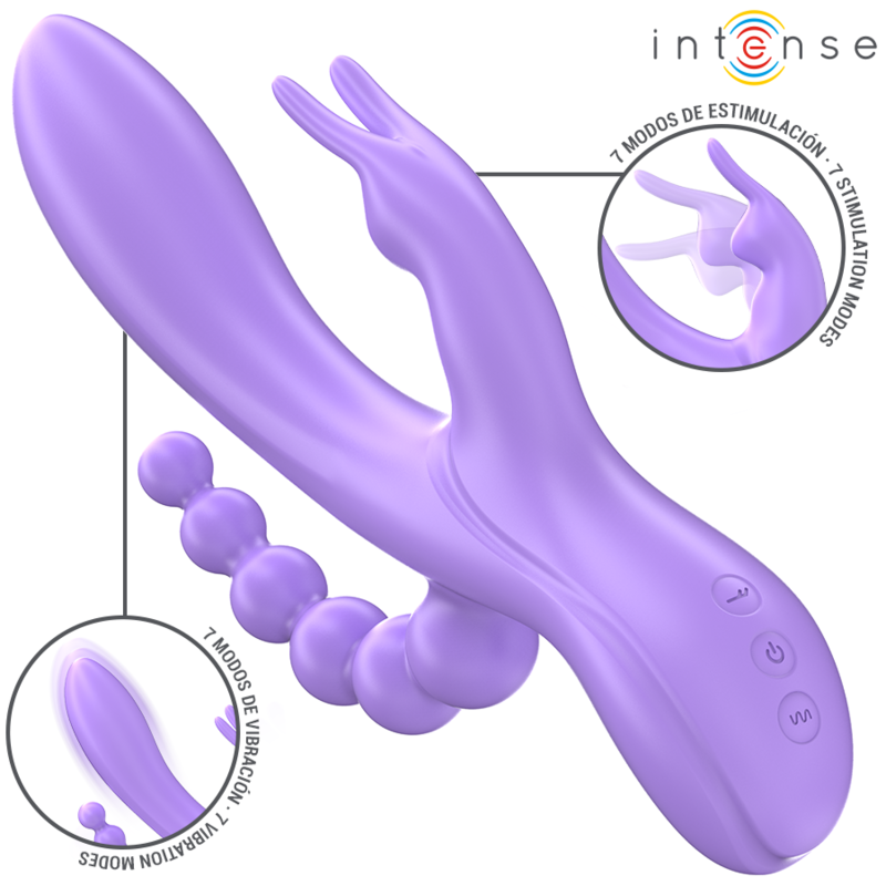 INTENSE - MIKO TRIPLO VIBRADOR COELHO & ESTIMULADOR & ANAL 7 VIBRAÃÃES ROXO